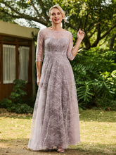 A-line Lace Half Sleeves Pleated Dress Dusk