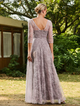 A-line Lace Half Sleeves Pleated Dress Dusk