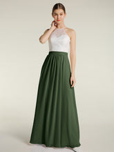Ivory Lace Top Chiffon Buttom Dress Olive Green