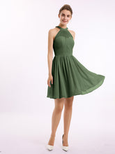 Short Halter Chiffon Bridesmaid Gown Olive Green