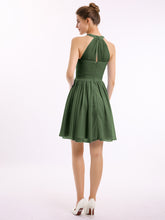 Short Halter Chiffon Bridesmaid Gown Olive Green
