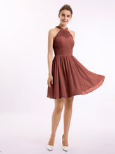 Short Halter Chiffon Bridesmaid Gown Terracotta