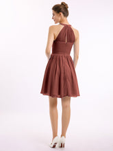 Short Halter Chiffon Bridesmaid Gown Terracotta