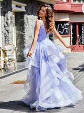 Princess V-Neck Floor-length Tulle Prom Dresses Turquoise