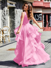 Princess V-Neck Floor-length Tulle Prom Dresses Candy Pink