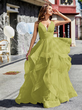 Princess V-Neck Floor-length Tulle Prom Dresses Clover