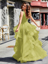 Princess V-Neck Floor-length Tulle Prom Dresses Clover