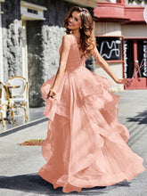 Princess V-Neck Floor-length Tulle Prom Dresses Coral