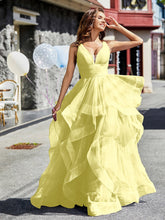 Princess V-Neck Floor-length Tulle Prom Dresses Daffodil