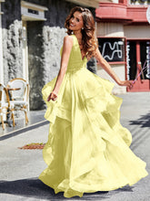 Princess V-Neck Floor-length Tulle Prom Dresses Daffodil