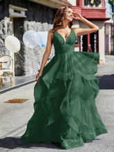 Princess V-Neck Floor-length Tulle Prom Dresses Dark Green