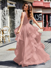 Princess V-Neck Floor-length Tulle Prom Dresses Dusty Rose