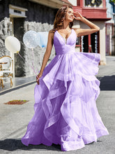 Princess V-Neck Floor-length Tulle Prom Dresses Lilac