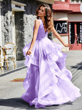 Princess V-Neck Floor-length Tulle Prom Dresses Lilac