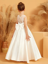 Elegant Satin Sleeveless Flower Girl Dress with Bow