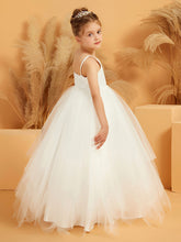 Lace Appliqued Spaghetti Straps Flower Girl Ball Gown Dress