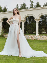 Lace Pearl Applique Strapless Wedding Dress Ivory