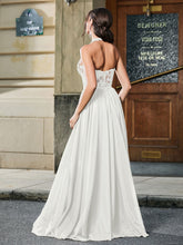 Stunning Halter Appliqued Corset High Slit Maxi Dress Ivory