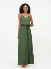 Spaghetti Straps Chiffon Max Dress with Sash Bow Olive Green