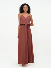 Spaghetti Straps Chiffon Max Dress with Sash Bow Terracotta