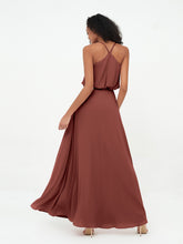 Spaghetti Straps Chiffon Max Dress with Sash Bow Terracotta