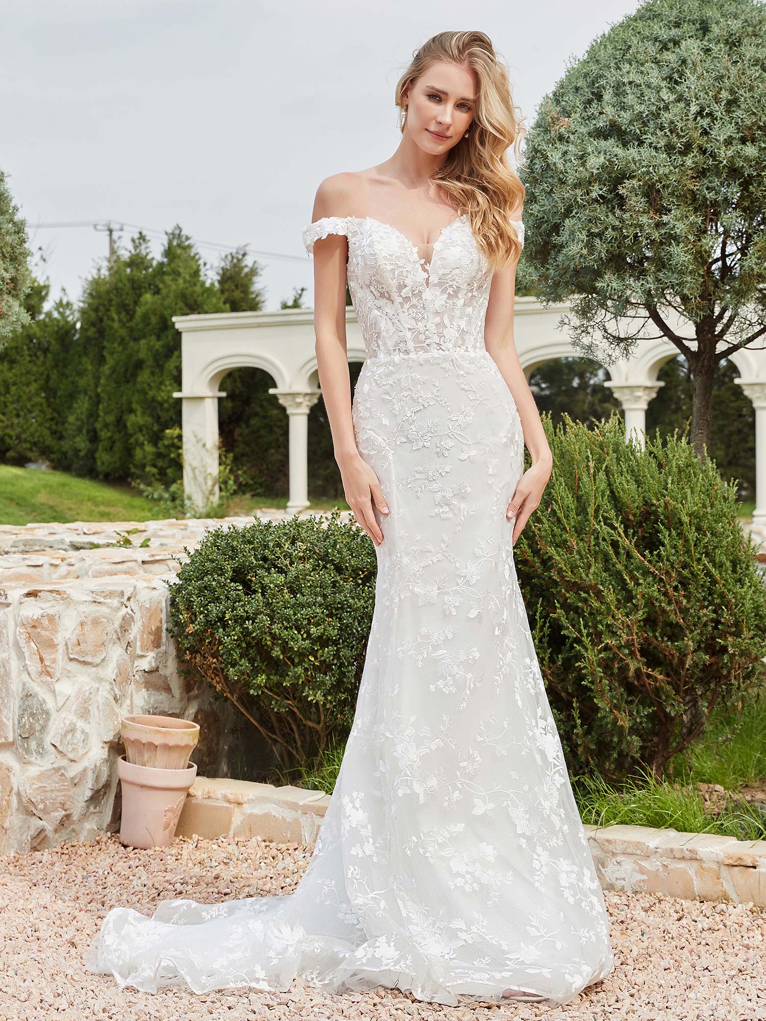 off the shoulder lace wedding dresses uk Romantic Lace Wedding Dress with Off-the-Shoulder Straps