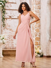 Elegant A-line Spaghetti Straps Chiffon Maxi Dresses with Slit Dusty Rose