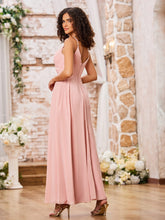Elegant A-line Spaghetti Straps Chiffon Maxi Dresses with Slit Dusty Rose
