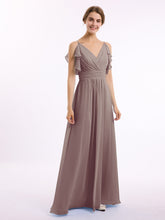 Spaghetti Strap Chiffon Dresses with Shoulder Ruffles Dusk