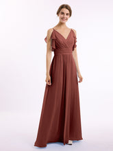 Spaghetti Strap Chiffon Dresses with Shoulder Ruffles Terracotta
