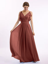 Spaghetti Strap Chiffon Dresses with Shoulder Ruffles Terracotta