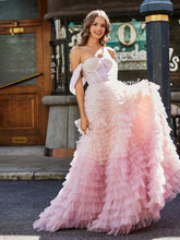 Princess A-line Sweep Train Tulle Prom Dresses Pink
