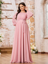 A-line Waist Long Sleeves Chiffon Dresses with Bow Dusty Rose