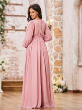 A-line Waist Long Sleeves Chiffon Dresses with Bow Dusty Rose