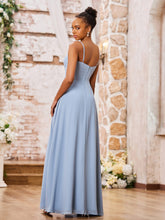 Stunning Sweetheart Neck Spaghetti Straps Chiffon Dresses with Slit Dusty Blue
