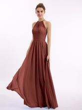 Long Halter Chiffon Dress with Back Double Straps Terracotta