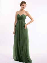 Empire Long Tulle Gown with Sweetheart Neck Olive Green
