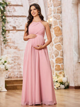 Stunning A-line Halter Empire Floor Length Chiffon Bridesmaid Gowns Dusty Rose