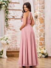 Stunning A-line Halter Empire Floor Length Chiffon Bridesmaid Gowns Dusty Rose