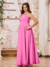 Stunning A-line Halter Empire Floor Length Chiffon Bridesmaid Gowns Azalea