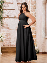 Stunning A-line Halter Empire Floor Length Chiffon Bridesmaid Gowns Black