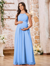 Stunning A-line Halter Empire Floor Length Chiffon Bridesmaid Gowns Blue