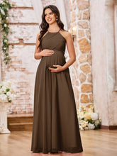 Stunning A-line Halter Empire Floor Length Chiffon Bridesmaid Gowns Brown
