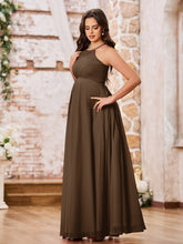 Stunning A-line Halter Empire Floor Length Chiffon Bridesmaid Gowns Brown