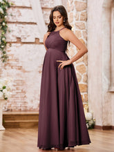 Stunning A-line Halter Empire Floor Length Chiffon Bridesmaid Gowns Cabernet