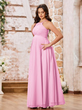 Stunning A-line Halter Empire Floor Length Chiffon Bridesmaid Gowns Candy Pink
