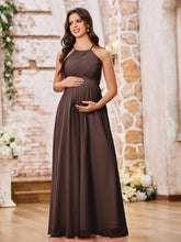 Stunning A-line Halter Empire Floor Length Chiffon Bridesmaid Gowns Chocolate