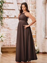 Stunning A-line Halter Empire Floor Length Chiffon Bridesmaid Gowns Chocolate