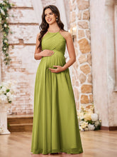 Stunning A-line Halter Empire Floor Length Chiffon Bridesmaid Gowns Clover