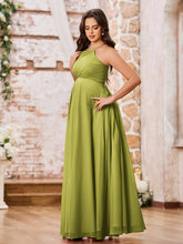 Stunning A-line Halter Empire Floor Length Chiffon Bridesmaid Gowns Clover